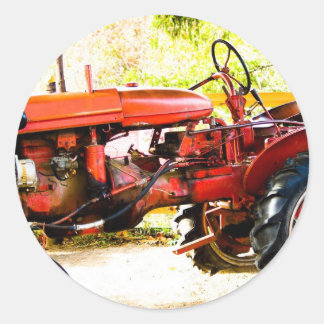 Pegatina Redonda Tractor rojo vintage