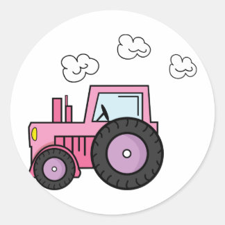 Pegatina Redonda Tractor rosa