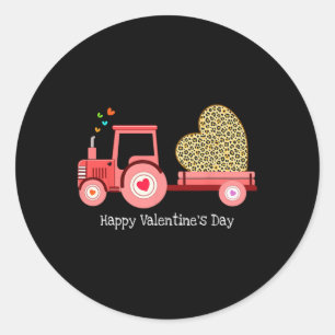 Pegatina Redonda Tractor rosa dulce con valente feliz de corazón le