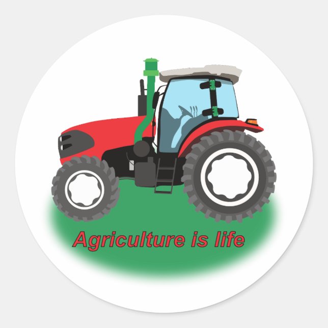 Pegatina Redonda Tractor utilizado en campos agrícolas (Anverso)