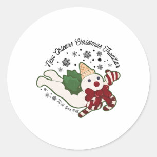 Pegatina Redonda Tradición Navideña de New Orleans Mr Bingle Muñeco
