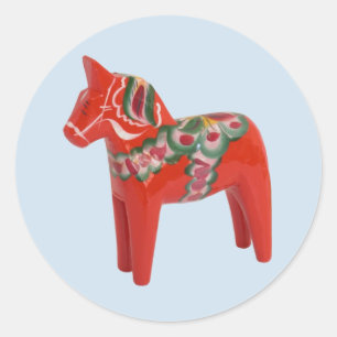 Pegatina Redonda Tradición sueca de Dala Horse Scandinavian