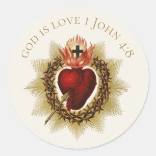 Pegatina Redonda Tradicional Sagrado Corazón de Jesús Católico