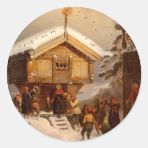 Pegatina Redonda Tradiciones de Navidades Juleskikk Norweigan