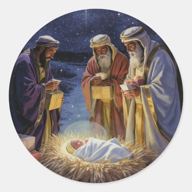 Pegatina Redonda Traditional Three Wise Men Nativity (Anverso)