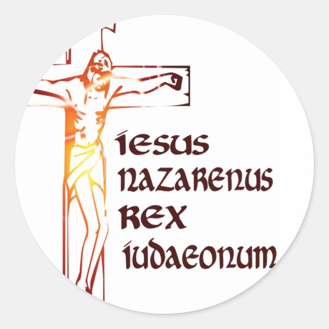 Pegatina Redonda Traducción del INRI de Cristo (Anverso)