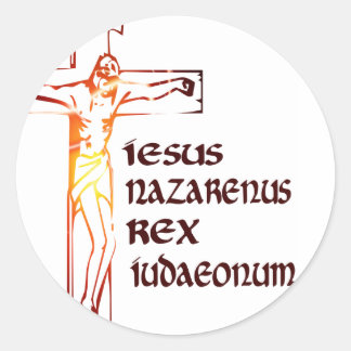 Pegatina Redonda Traducción del INRI de Cristo
