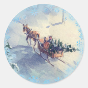 Pegatina Redonda TRAER A CASA el ÁRBOL DE NAVIDAD de SHARON SHARPE