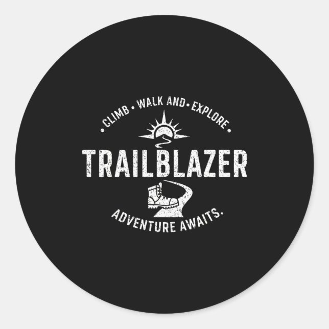 Pegatina Redonda Trailblazer Adventure Awaits Hiking Climb Explore  (Anverso)