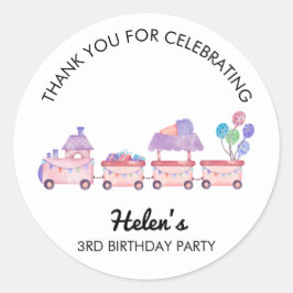 Pegatina Redonda Train Thank You Cupcake Birthday Party Sticker
