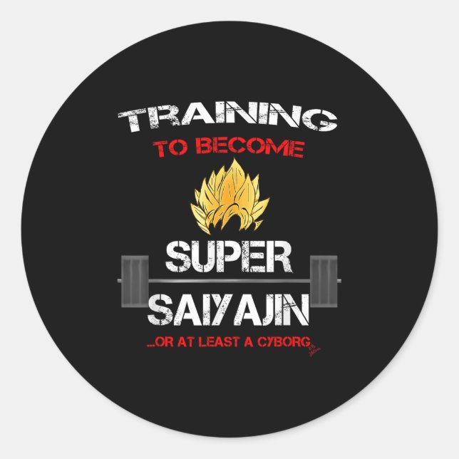 Pegatina Redonda Training To Become A Super Saiyajin - Fun Fitness  (Anverso)