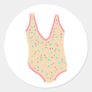Pegatina Redonda Traje de baño de verano floral melocotón regalo de