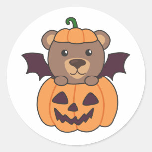 Pegatina Redonda Traje de bata de calabaza de Bear Bear de Hallowee