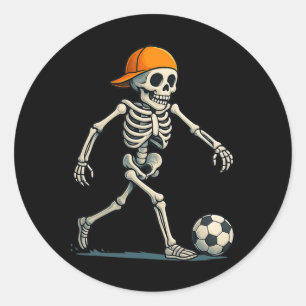 Pegatina Redonda Traje de esqueleto de fútbol de Halloween perezoso