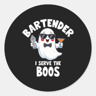 Pegatina Redonda Traje De Halloween De Bartender Que Sirvo A Los Ho