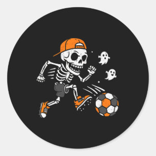 Pegatina Redonda Traje de Halloween de calabaza de fútbol de esquel