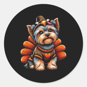 Pegatina Redonda Traje de pavo para Yorkie Lindo perro Yorkshire Te