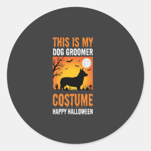 Pegatina Redonda Traje de peluquero de perro de Halloween Silueta
