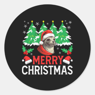 Pegatina Redonda Traje De pijama De Navidad De Foca Ikal Para Holid