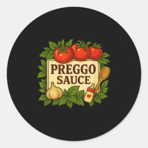 Pegatina Redonda Traje de Salsa Preggo Divertido Anuncio de Embaraz