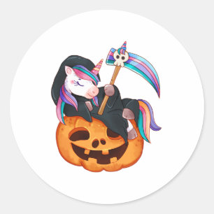 Pegatina Redonda Traje de seguridad de Halloween de unicornio hija