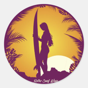 Pegatina Redonda Traje de surf retro