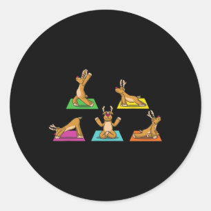 Pegatina Redonda Traje de Yoga Reno Damas Meditación Santa Claus