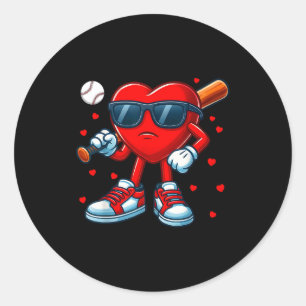 Pegatina Redonda Traje divertido de béisbol de amor de corazón para