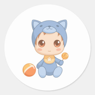 Pegatina Redonda Traje para gato de bebé Chica