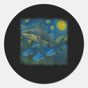 Pegatina Redonda Tralero Tralala Funny Shark Van Gogh Starry Nigh