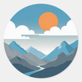 Pegatina Redonda Tranquil Horizon | Minimal Mountain Landscape Art