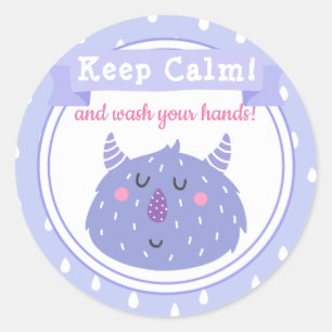 Pegatina Redonda ¡Tranquilo y lávate las manos!Detener el virus c