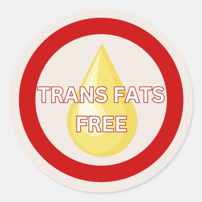 Pegatina Redonda Trans Fats Free Food Alergate Classic (Anverso)