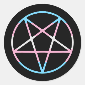Pegatina Redonda trans gay pride flag pentagram transgender