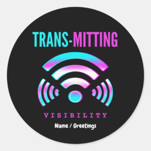 Pegatina Redonda Trans-mitiendo Visibilidad Glitch Moderno Transgén
