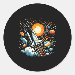 Pegatina Redonda Transbordador Espacial Sol Planetas Cohete Galaxia