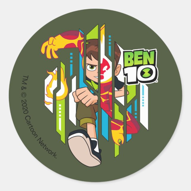 Pegatina Redonda Transformación del ADN de Ben 10 Heatblast (Anverso)