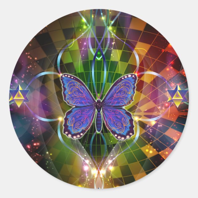 Pegatina Redonda Transformación multidimensional - Geometría sagrad (Anverso)
