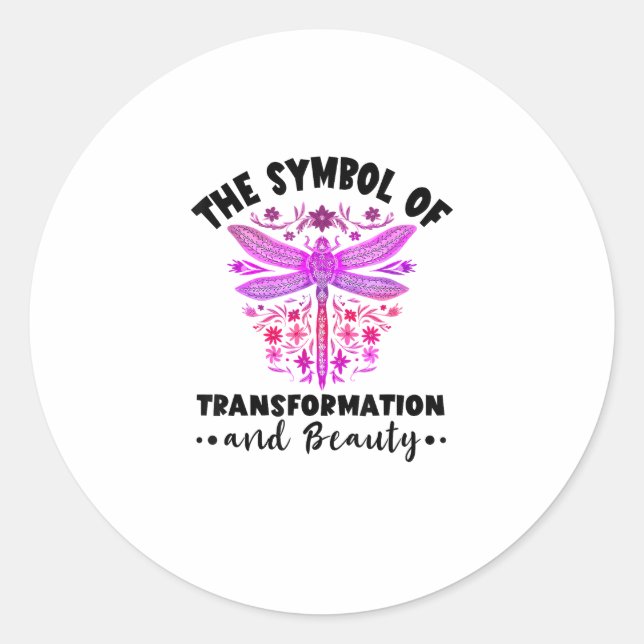 Pegatina Redonda Transformation Beauty Nature Insect Dragonflies Dr (Anverso)