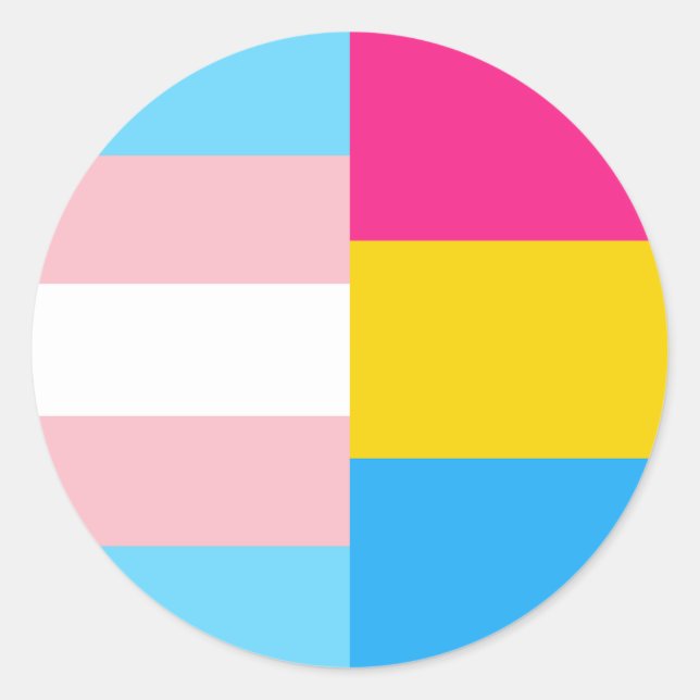 Pegatina Redonda Transgender Pansexual Dual Pride Flag (Anverso)