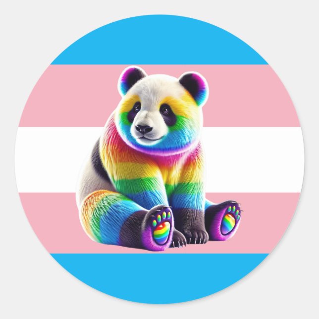 Pegatina Redonda Transgender Pride Flag with Rainbow Panda (Anverso)