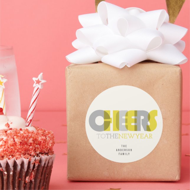 Pegatina Redonda Transparente Negrita Aplaudiendo el Año Nuevo Fest (Fiesta)