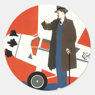 Pegatina Redonda Transporte Antiguo, Avión de Hélice y Piloto