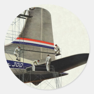 Pegatina Redonda Transporte Antiguo, Mantenimiento de Aviones