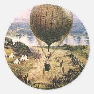 Pegatina Redonda Transporte Vintage, Dirigibles de Globo Aerostátic
