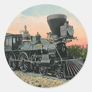 Pegatina Redonda Transporte Vintage, Tren de Carbón Antiguo del Oes