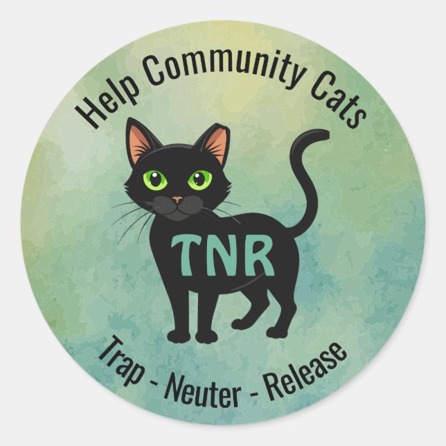 Pegatina Redonda Trap Neuter Release Community Cats Design (Anverso)