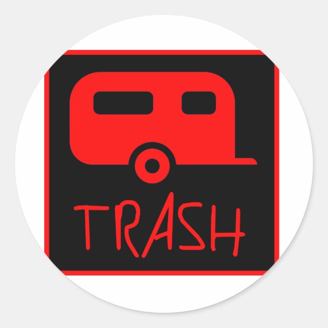 Pegatina Redonda Trash del parque del remolque blanco Escurrimiento (Anverso)