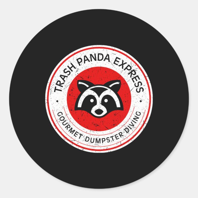 Pegatina Redonda Trash Panda Gourmet Dumpster Diving Express (Anverso)