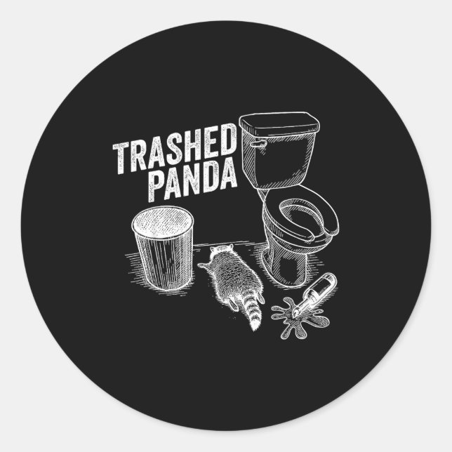 Pegatina Redonda Trashed Panda Funny Drunk Racoon  (Anverso)